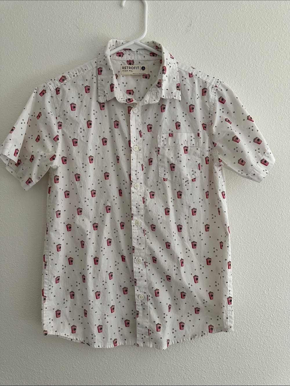 Retrofit White Short-Sleeve Button-Up Shirt Popcorn Large